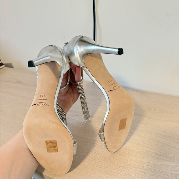 Jimmy Choo Viola 100 Sandals Metallic Silver Crystal Tassel Ankle Strap Sz 41.5 - Picture 13 of 14